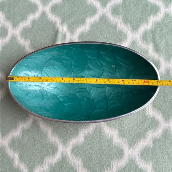 Modern aluminum Teal enamel asymmetrical Oval boat shaped Decorative Bowl - Picture 8 of 11
